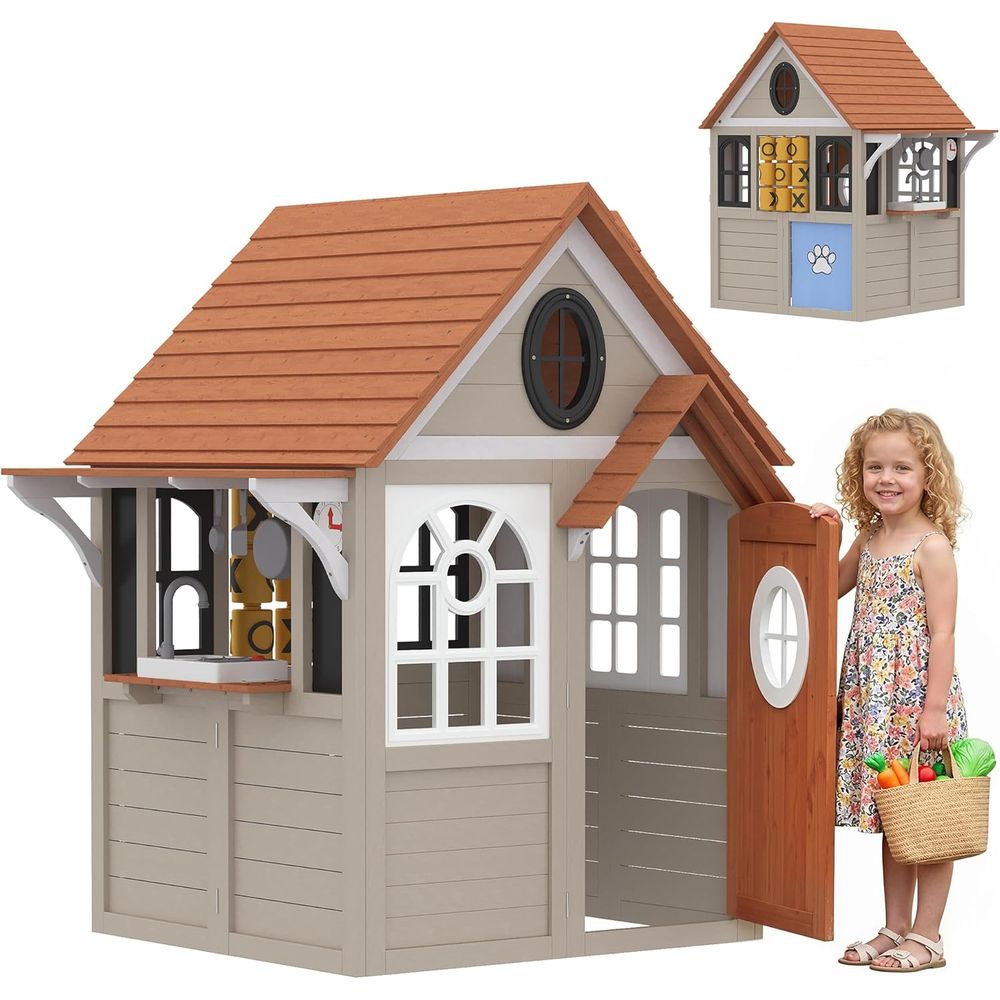 Qaba Kids Outdoor Playhouse - Qaba Outdoor Playhouse Wooden Kids Playhouse
