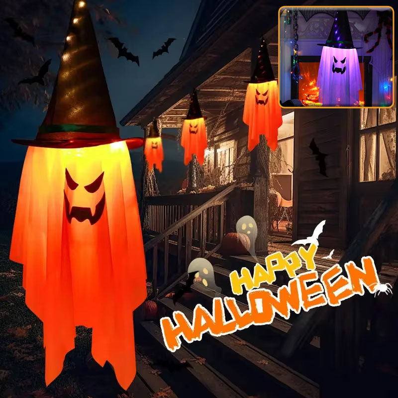 Kids Outdoor House Accessories - 1/2PCS Halloween Pumpkin Wizard Glowing Hanging
