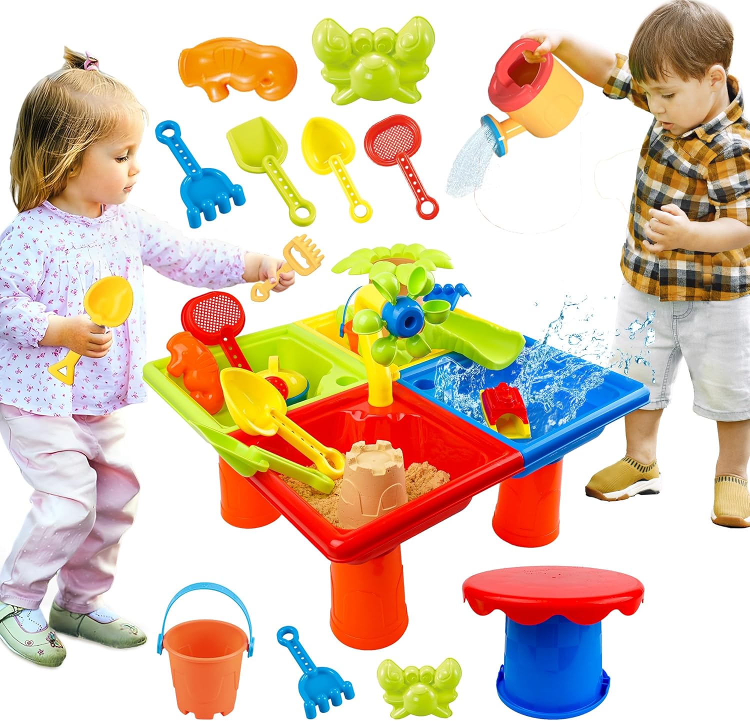 Kids Outdoor Water Toys - 25 Pcs Summer Water Table for