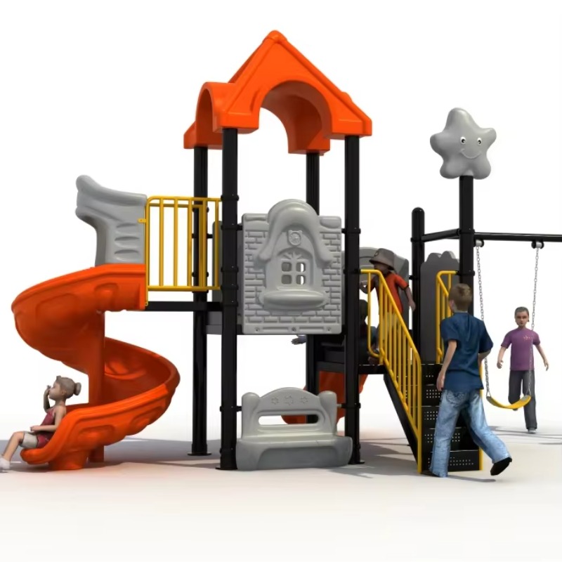 Kids Outdoor Slide Set - Outdoor Steel Plastic Swing Set with