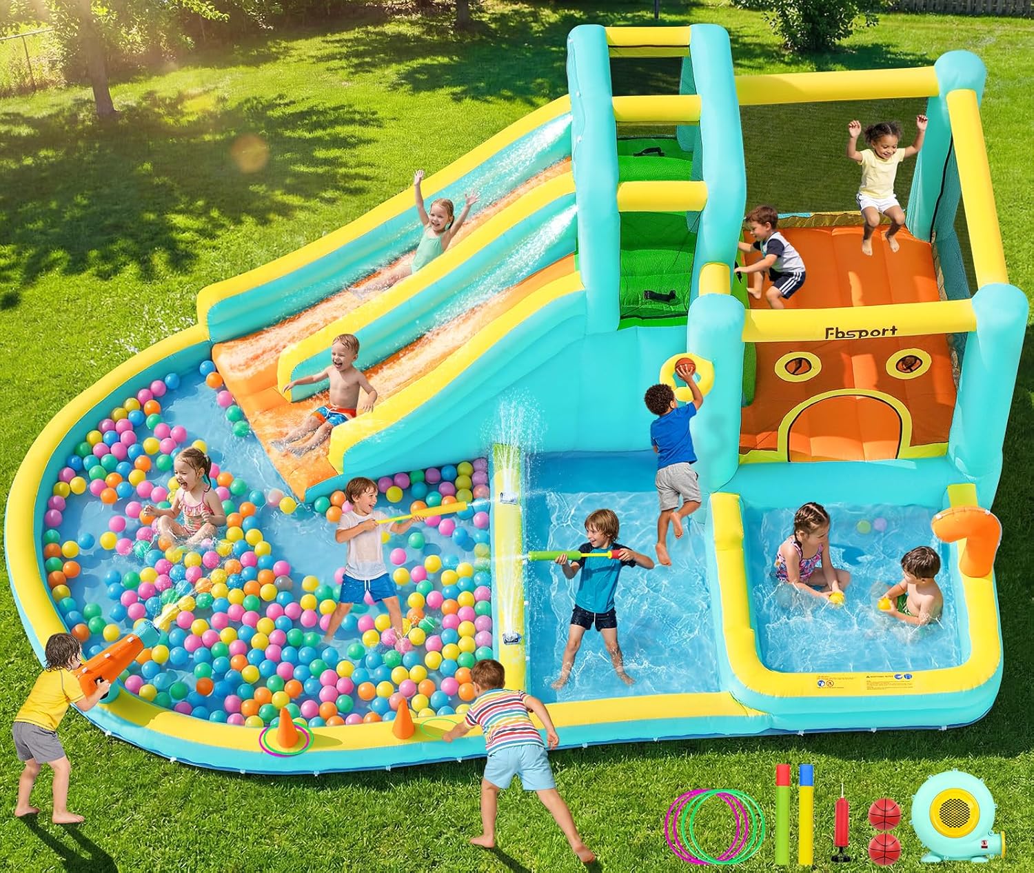 Kids Outdoor Water - Double Slide Inflatable Water Park Bouncy