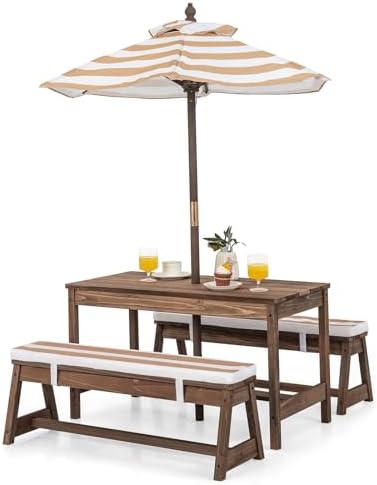 Kids Outdoor Bench Table - Kids Picnic Table, Outdoor Wooden Table