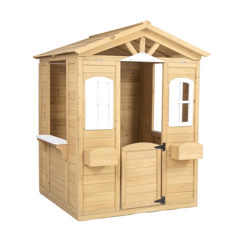 Kids Outdoor Playhouse - Modern Classic Solid Wood Playhouse for