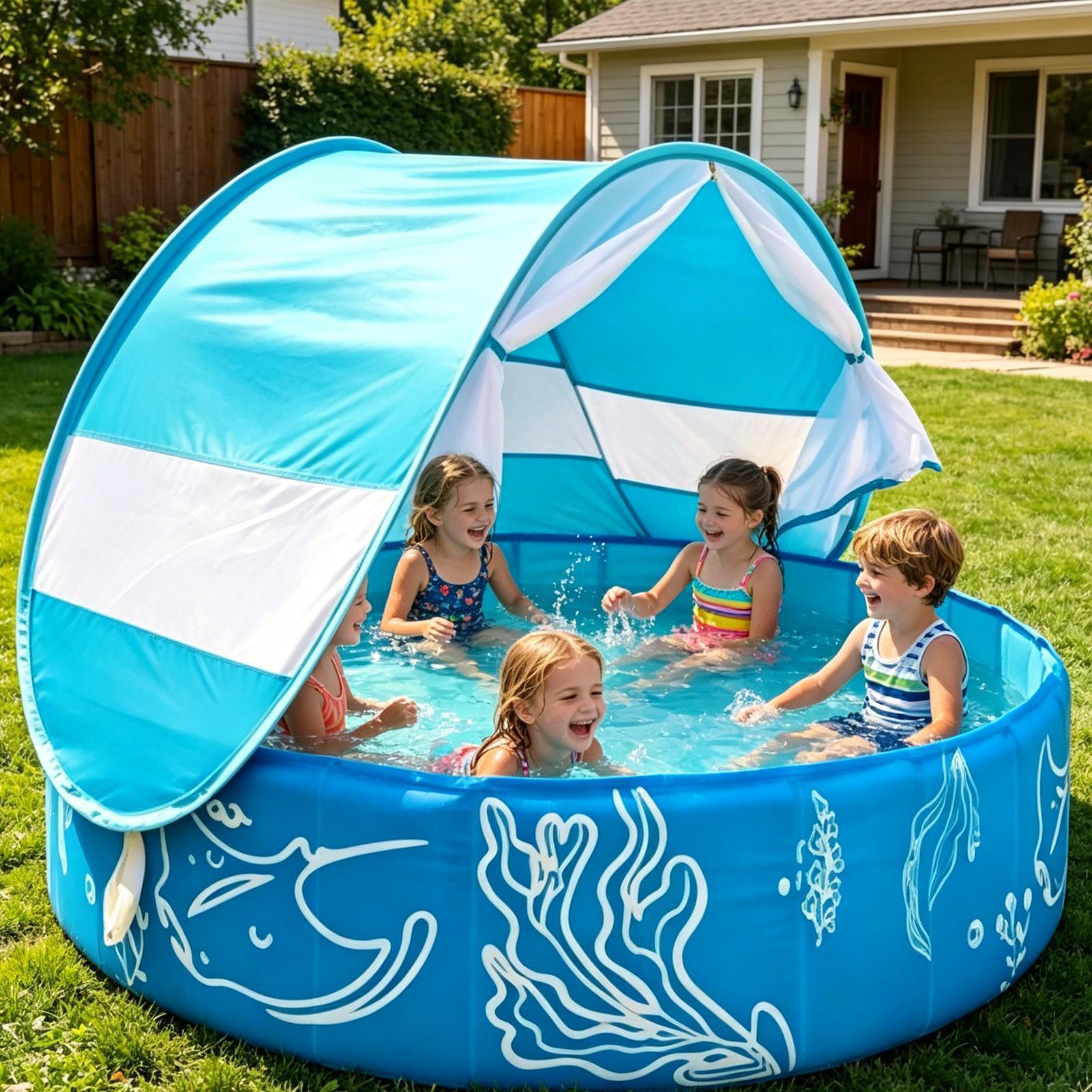 Kids Outdoor Activity Centre - Kiddie Pool with Canopy 120x30cm Foldable