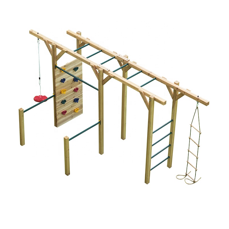 Kids Outdoor Monkey Bars - 6 in 1 Wooden Fitness Equipment