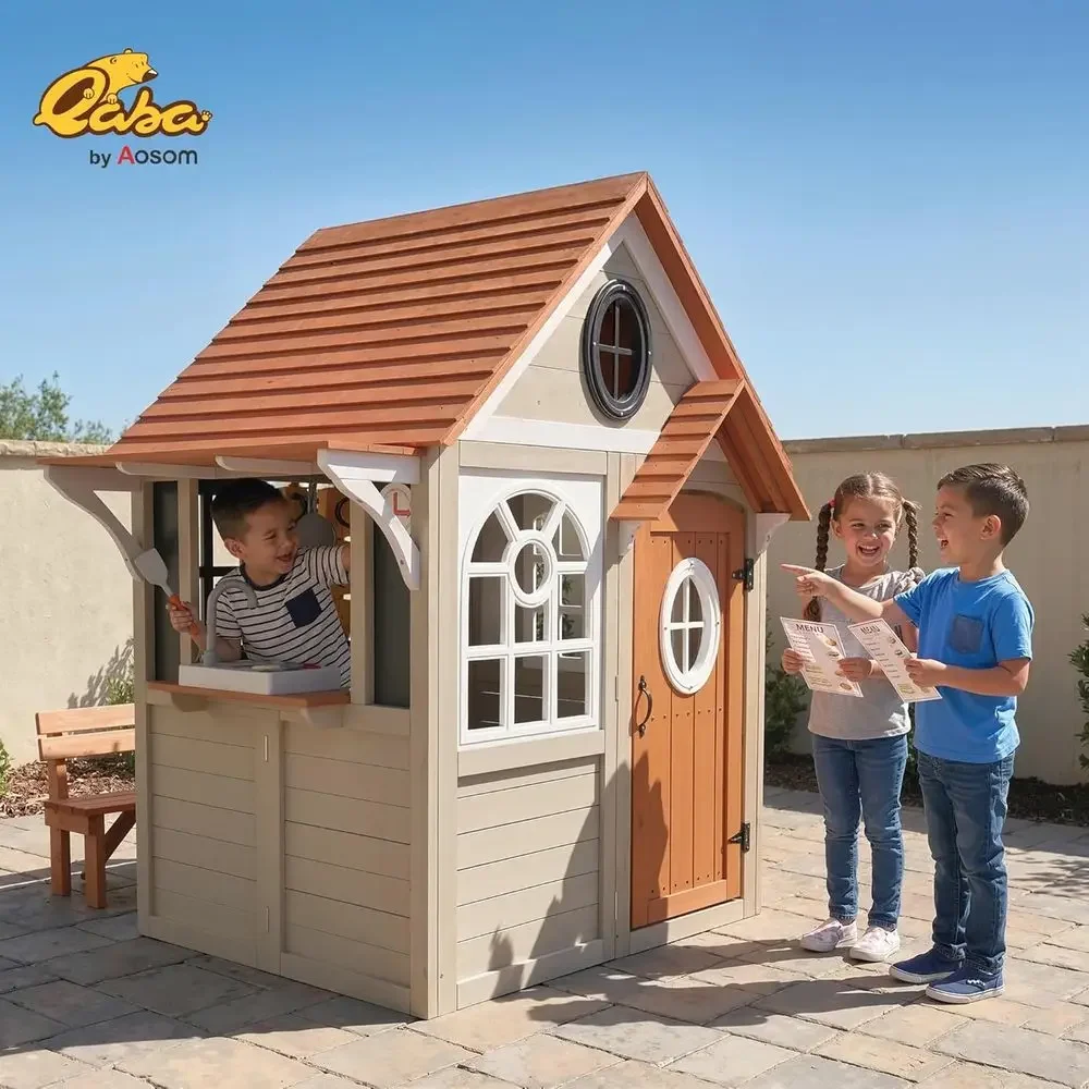 Qaba Outdoor Playhouse, Wooden - Qaba Kids Outdoor Playhouse ulasan dan harga