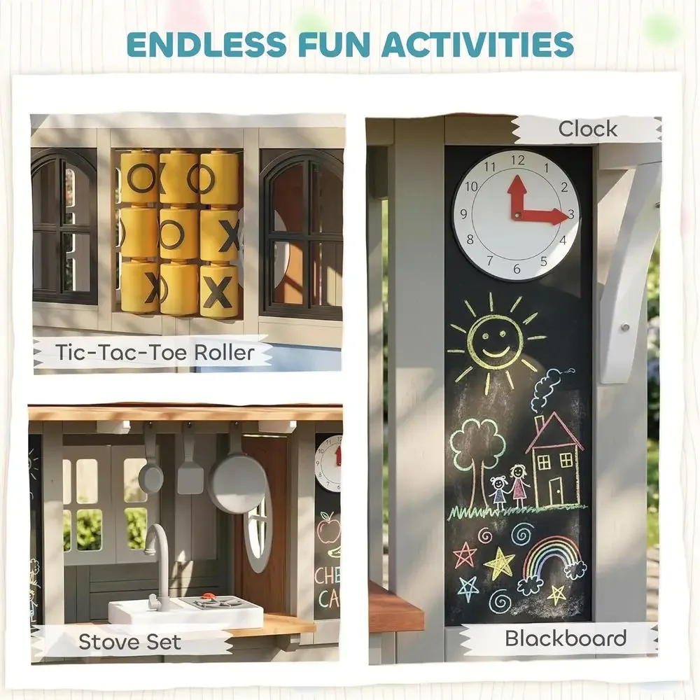 Qaba Outdoor Playhouse, Wooden - Qaba Kids Outdoor Playhouse ulasan dan harga