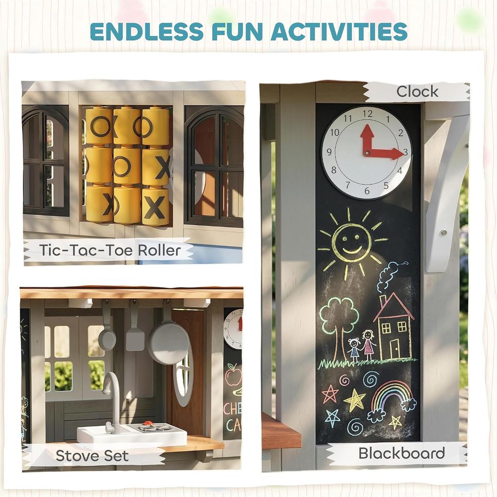 Qaba Outdoor Playhouse Wooden  - Qaba Kids Outdoor Playhouse ulasan dan harga