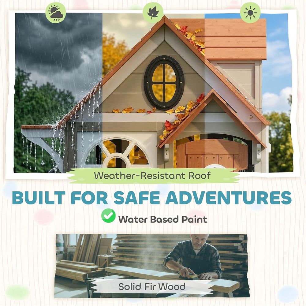 Qaba Outdoor Playhouse Wooden  - Qaba Kids Outdoor Playhouse ulasan dan harga
