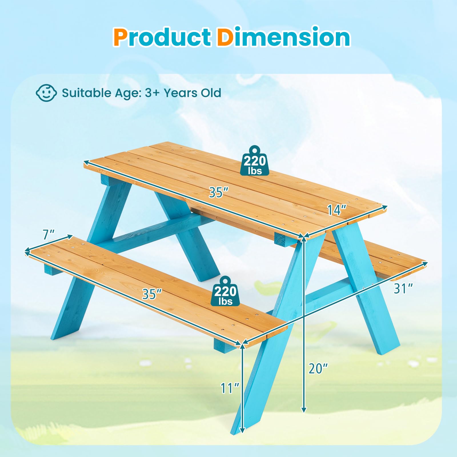Z-CREAT Kids Wooden Outdoor Pi - Kids Outdoor Bench Table ulasan dan harga