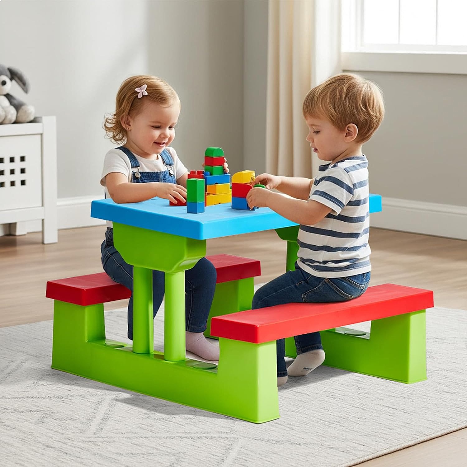 JOYMOR Kids Picnic Table with  - Kids Outdoor Bench Table ulasan dan harga