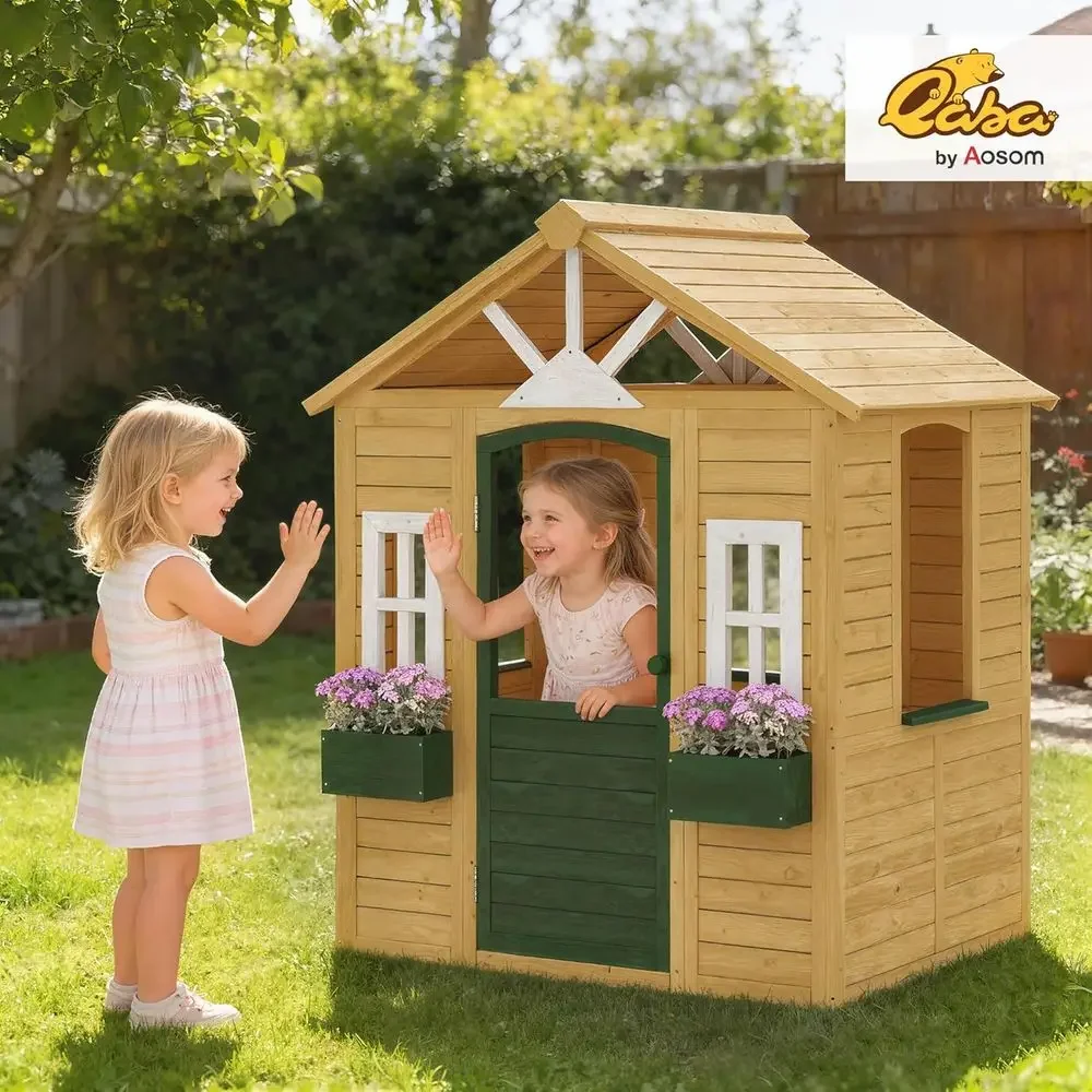 Qaba Outdoor Playhouse, Wooden - Qaba Kids Outdoor Playhouse ulasan dan harga