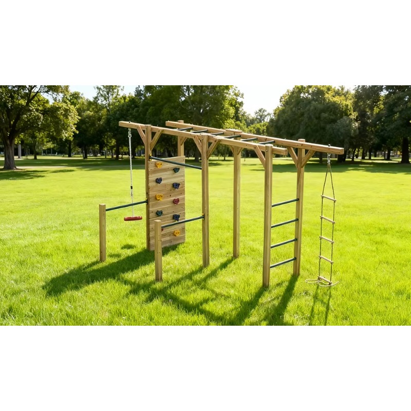 6 in 1 Wooden Fitness Equipmen - Kids Outdoor Monkey Bars ulasan dan harga