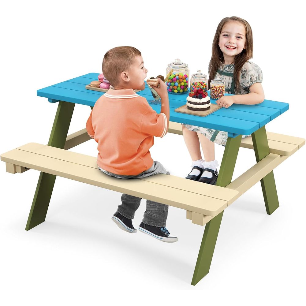 Kids Picnic Table, Acacia Wood - Kids Outdoor Bench Table ulasan dan harga