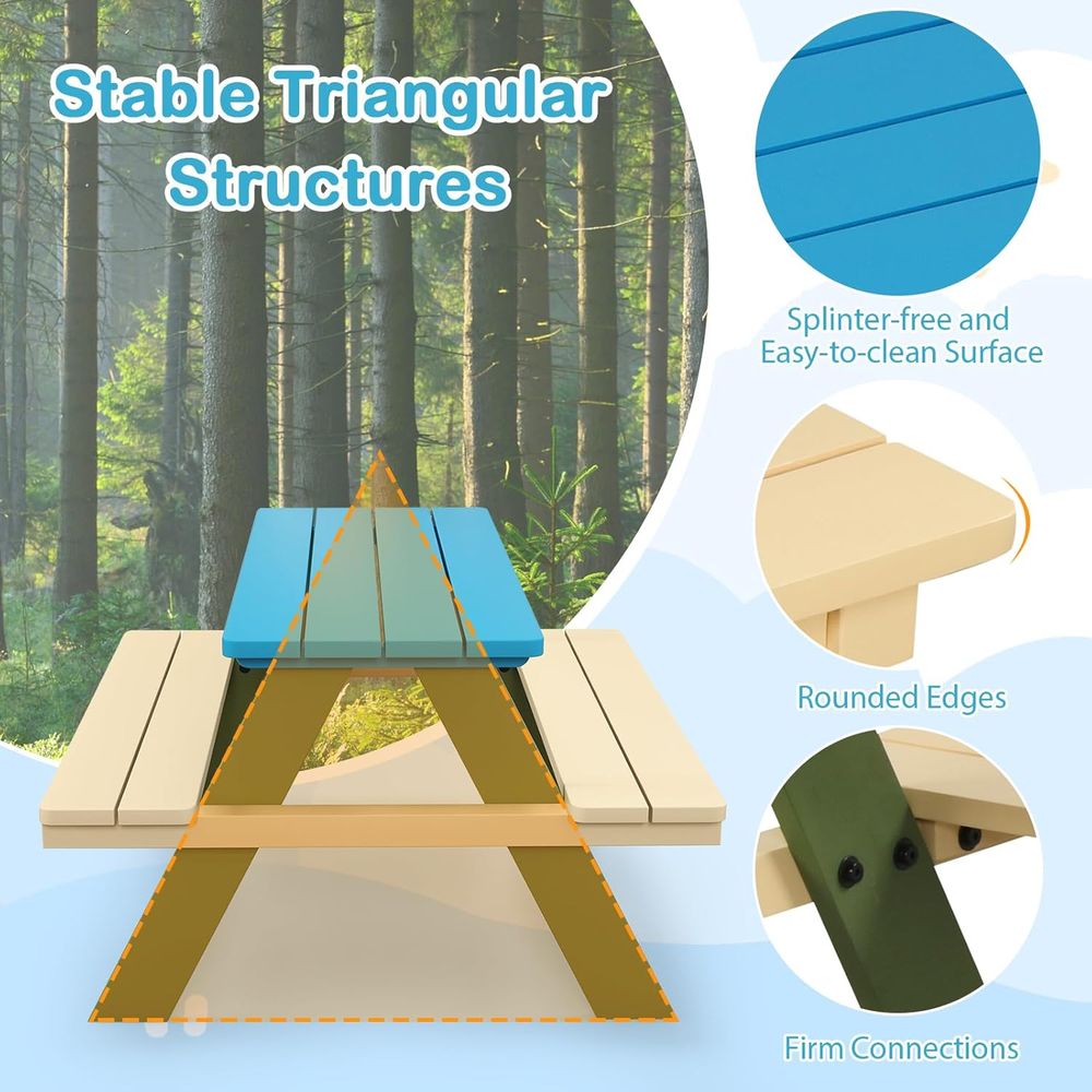 Kids Picnic Table, Acacia Wood - Kids Outdoor Bench Table ulasan dan harga