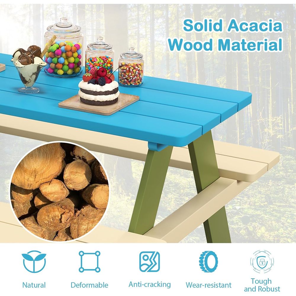 Kids Picnic Table, Acacia Wood - Kids Outdoor Bench Table ulasan dan harga