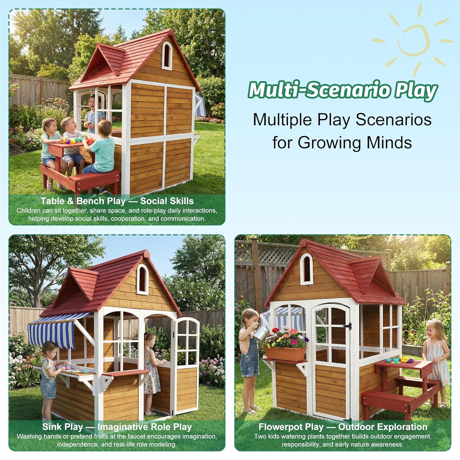 #Outdoor Wooden Kids Playhouse - Kids Outdoor Bench Table ulasan dan harga