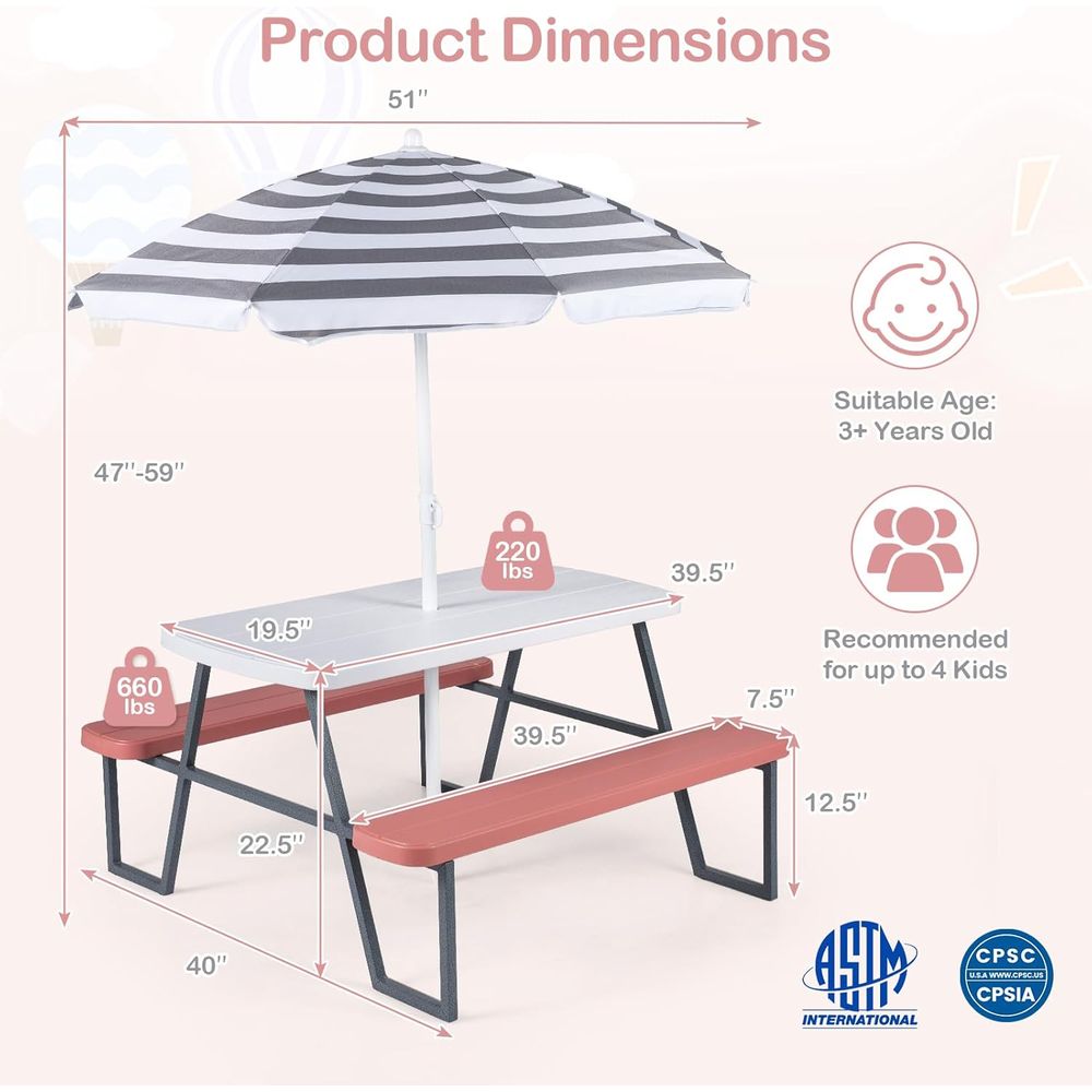 Kids Picnic Table, Toddler Out - Kids Outdoor Bench Table ulasan dan harga